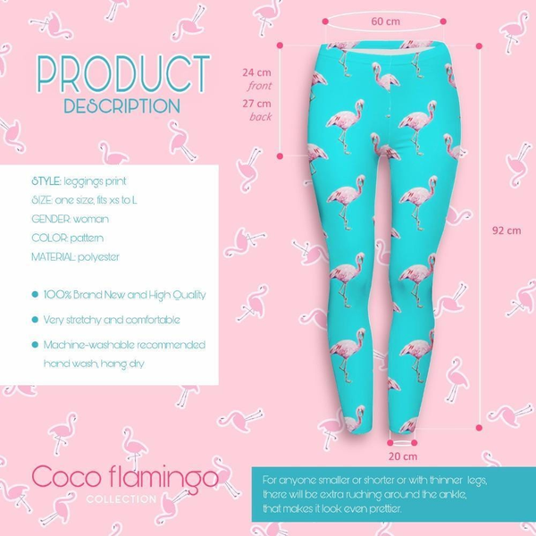 High Quality High Waist Woman Leggings - Light Blue &amp; many flamingos | Flamingolandia