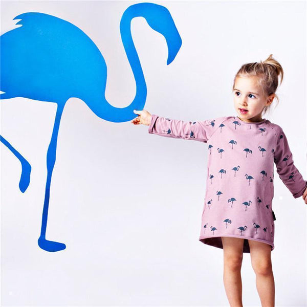 Long sleeve casual mini dress - Flamingo family! | Flamingolandia