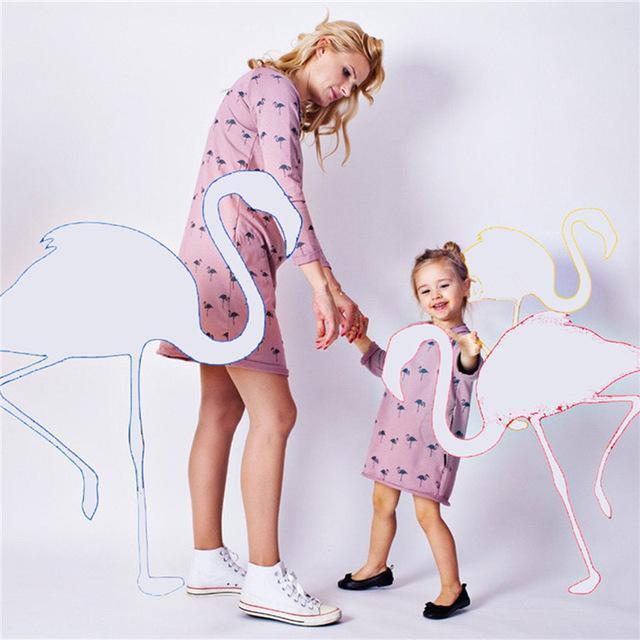 Long sleeve casual mini dress - Flamingo family!,girl dress | Women fashio shop|  Flamingolandia.online