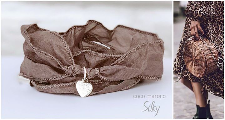 Silk bracelet with silver heart-    &quot;CM secret. Autumn love&quot; Coco Maroco | Flamingolandia