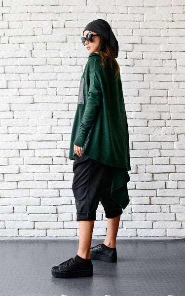 Oversize asymmetric dark green tunic  | META series | Flamingolandia
