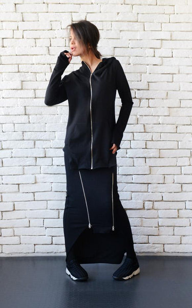 Casual black hooded top | META series | Flamingolandia