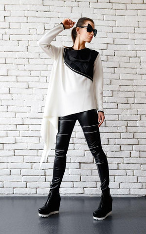 Black &amp; White collar zipped  tunic | META series | Flamingolandia