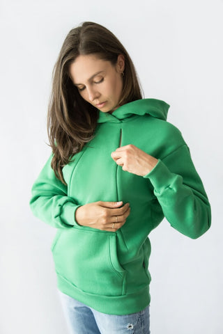 Breastfeeding cozy hoodie - GREEN | Flamingolandia