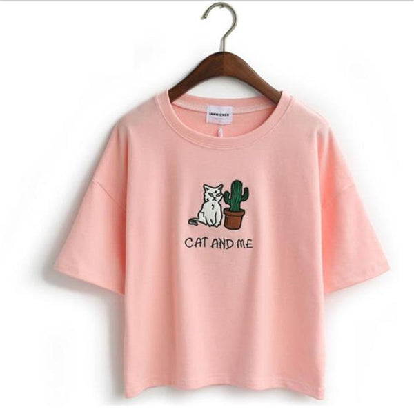 Casual loose t-shirt - cat &amp; me | Flamingolandia