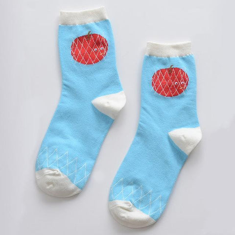 Cute blue socks with surprised tomato | Flamingolandia