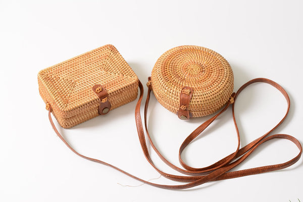 Handmade Rattan Woven Round Crossbody Bag | Flamingolandia