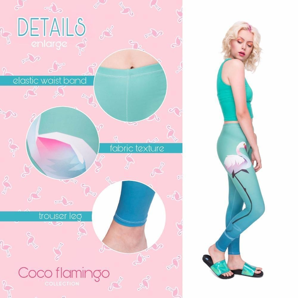 High Waist Woman Stretchy Leggings - Lonely flaminogs go blue | Flamingolandia