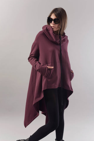 Asymetric long hooded burgundy sweater | Danellys u10e6 | Flamingolandia