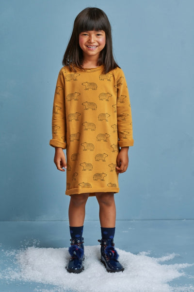 Casual girl mustard dress- Bears! | Flamingolandia