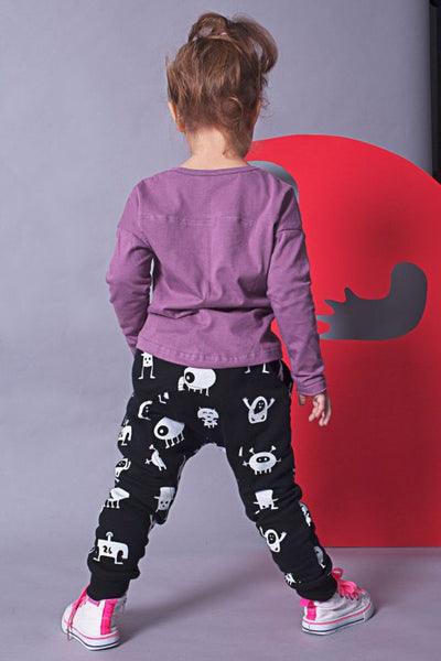 Kids black cotton pants with pockets - Monsters! | Flamingolandia