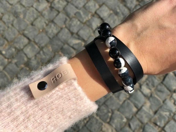 Natural leather bracelet -    &quot;CM secret. Black - White&quot; Coco Maroco | Flamingolandia