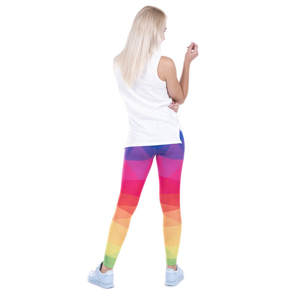 High waist stretchy leggings - Colorful Triangles Rainbow | Flamingolandia