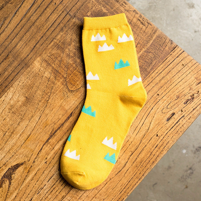 High-quality yellow cotton socks - Mountains | Flamingolandia