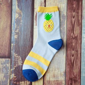 High-quality colorful cotton socks - Pineapple | Flamingolandia
