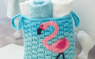 Free DIY pattern Fanciful flamingo basket by Michele Wilcox RED HEART