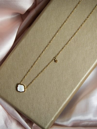 Stainless steel neck pendant | golden pearl shell
