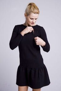 Breastfeeding black dress with flounce