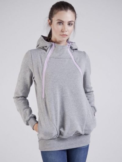 Breastfeeding light grey hoodie - Rose pink!