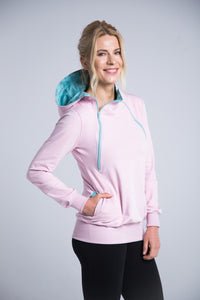 Breastfeeding light pink cozy hoodie - MINT leaves!