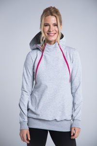 Breastfeeding grey cozy hoodie - PINK!