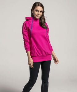 Breastfeeding pink hoodie with blue zippers