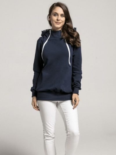 Breastfeeding hoodie, black - Marine stripes!