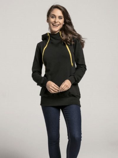 Breastfeeding black hoodie with yellow zippers