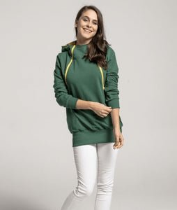 Breastfeeding green hoodie with yellow zippers
